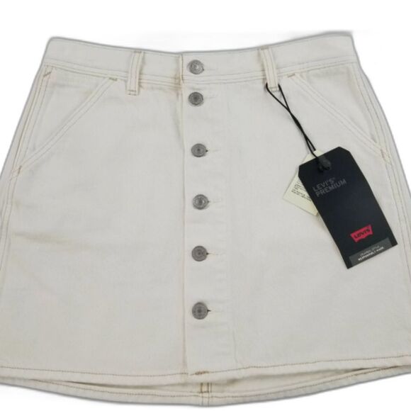 Levi's Front Button White Denim Miniskirt - Size 25" - NWT - Picture 1 of 7